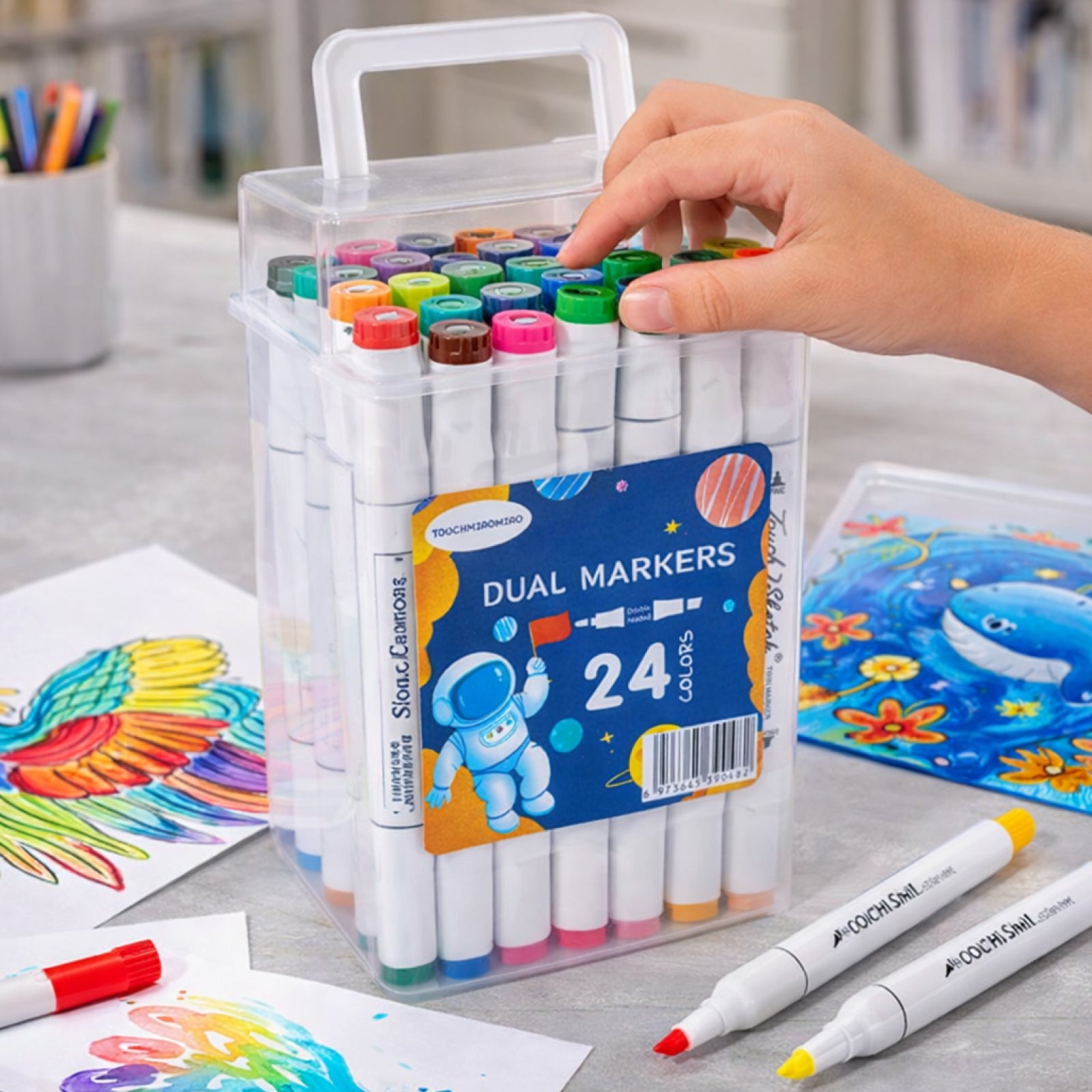 Double Sided Art Marker Pens Set of 24 - Dual Tip Sketch Pens for Drawing