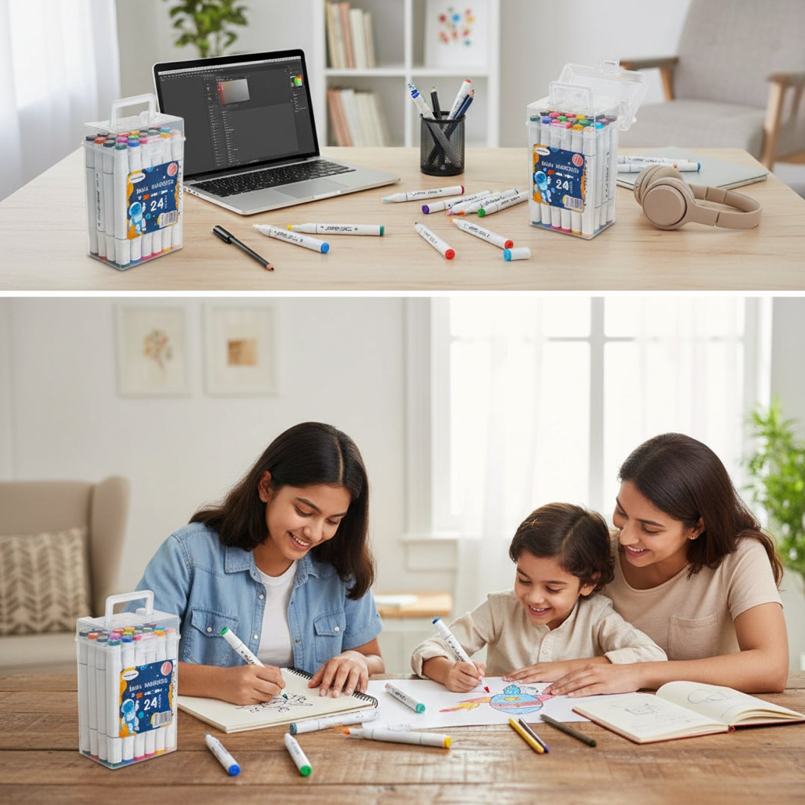 Double Sided Art Marker Pens Set of 24 - Dual Tip Sketch Pens for Drawing