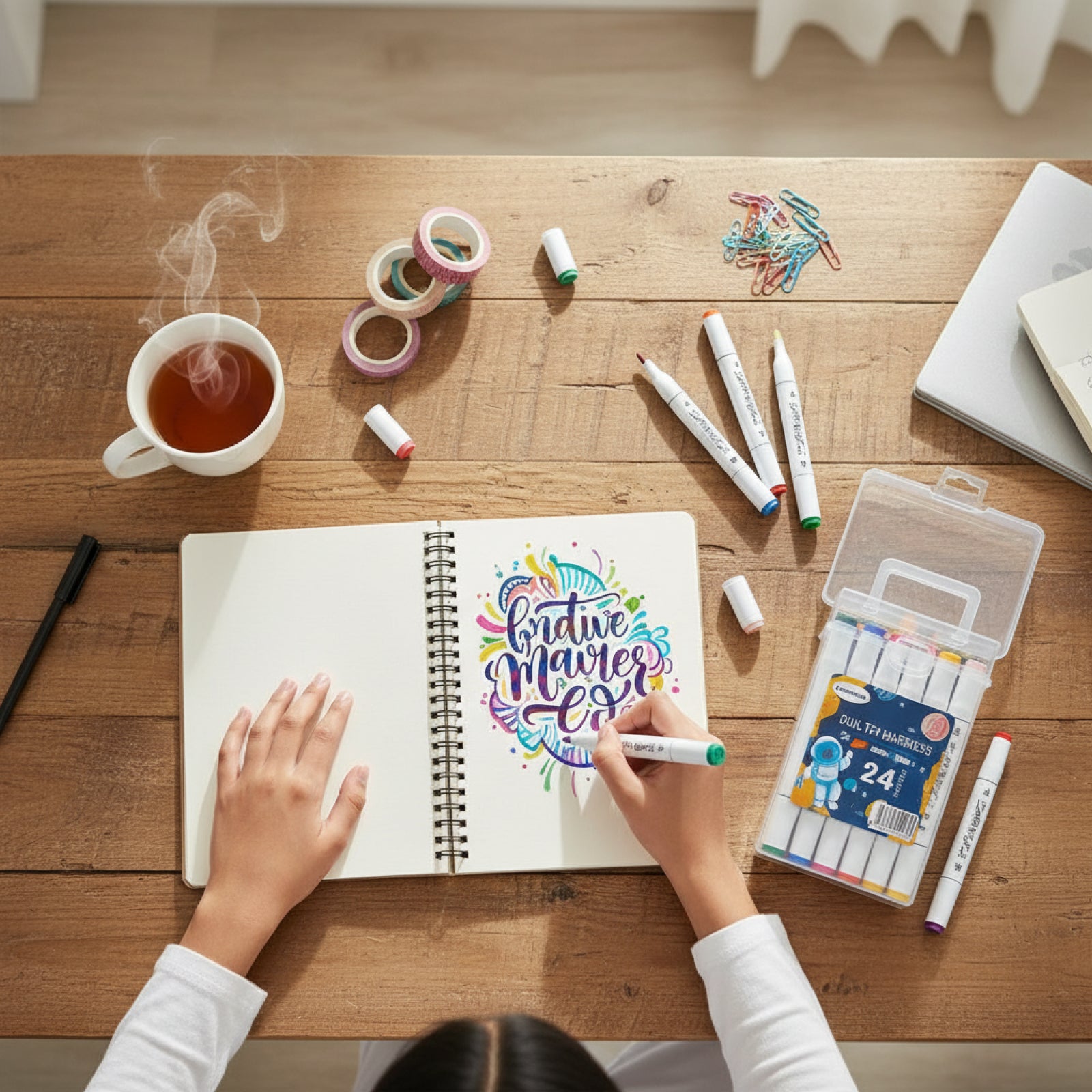 Double Sided Art Marker Pens Set of 24 - Dual Tip Sketch Pens for Drawing