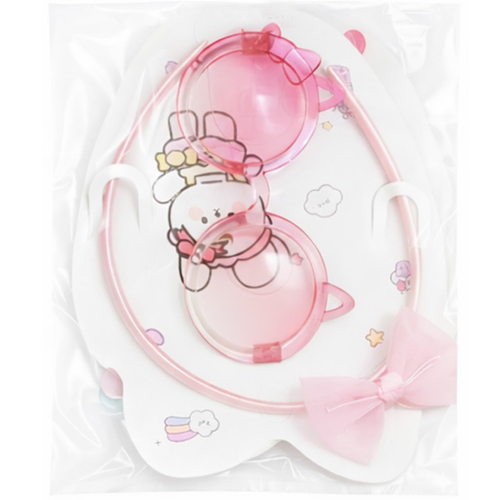 Pink cartoon character with bunny ears 