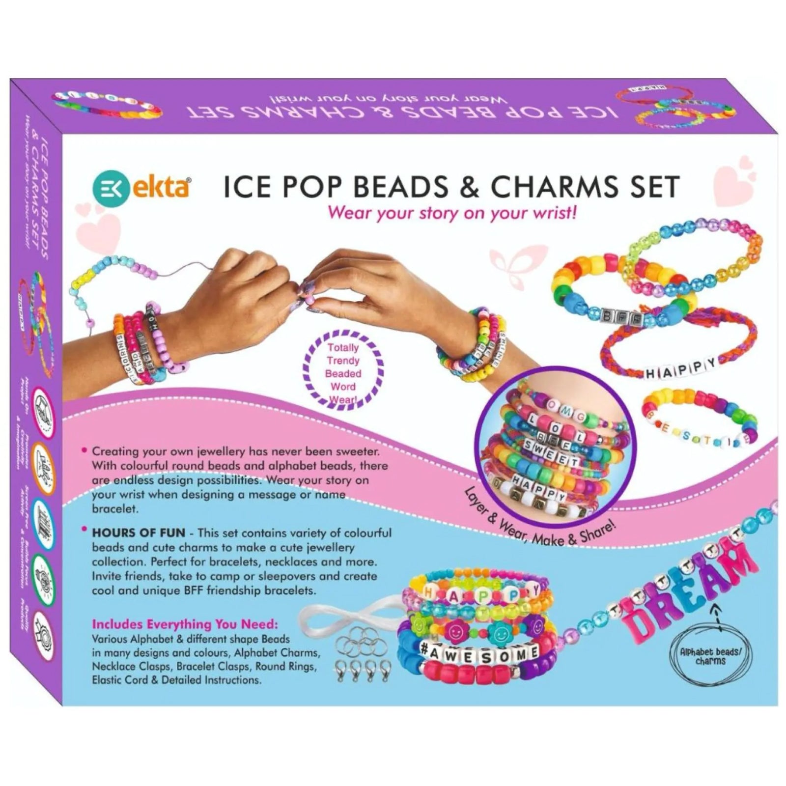 Ice Pop Beads & Charms DIY Jewellery Making Kit for Kids Age 6+