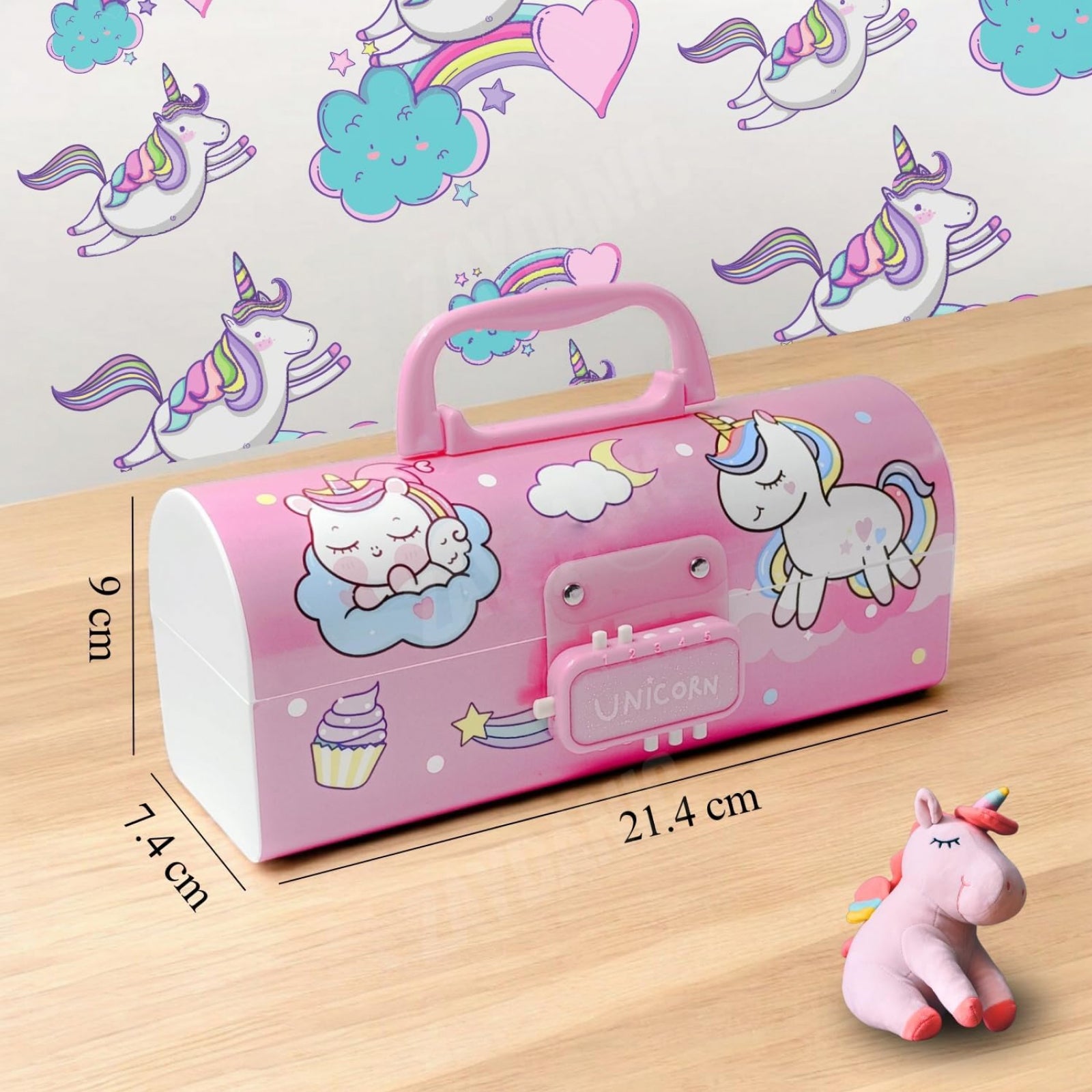 Unicorn Pencil Box with Password Lock | Multi-Layer Large Capacity Case for Kids, Blue