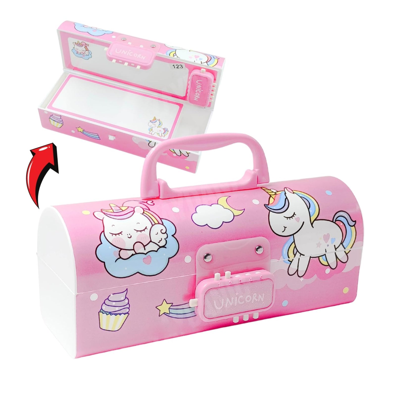 Unicorn Pencil Box with Password Lock | Multi-Layer Large Capacity Case for Kids, Blue