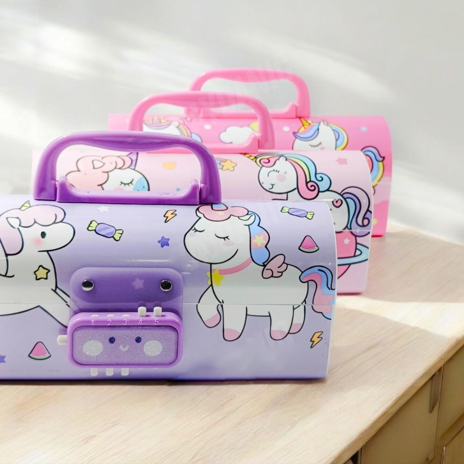 Unicorn Pencil Box with Password Lock | Multi-Layer Large Capacity Case for Kids, Blue