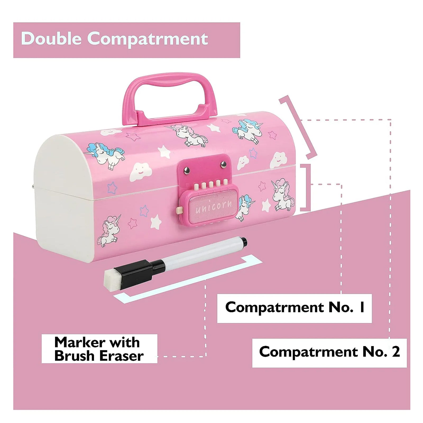 Unicorn Pencil Box with Password Lock | Multi-Layer Large Capacity Case for Kids, Blue