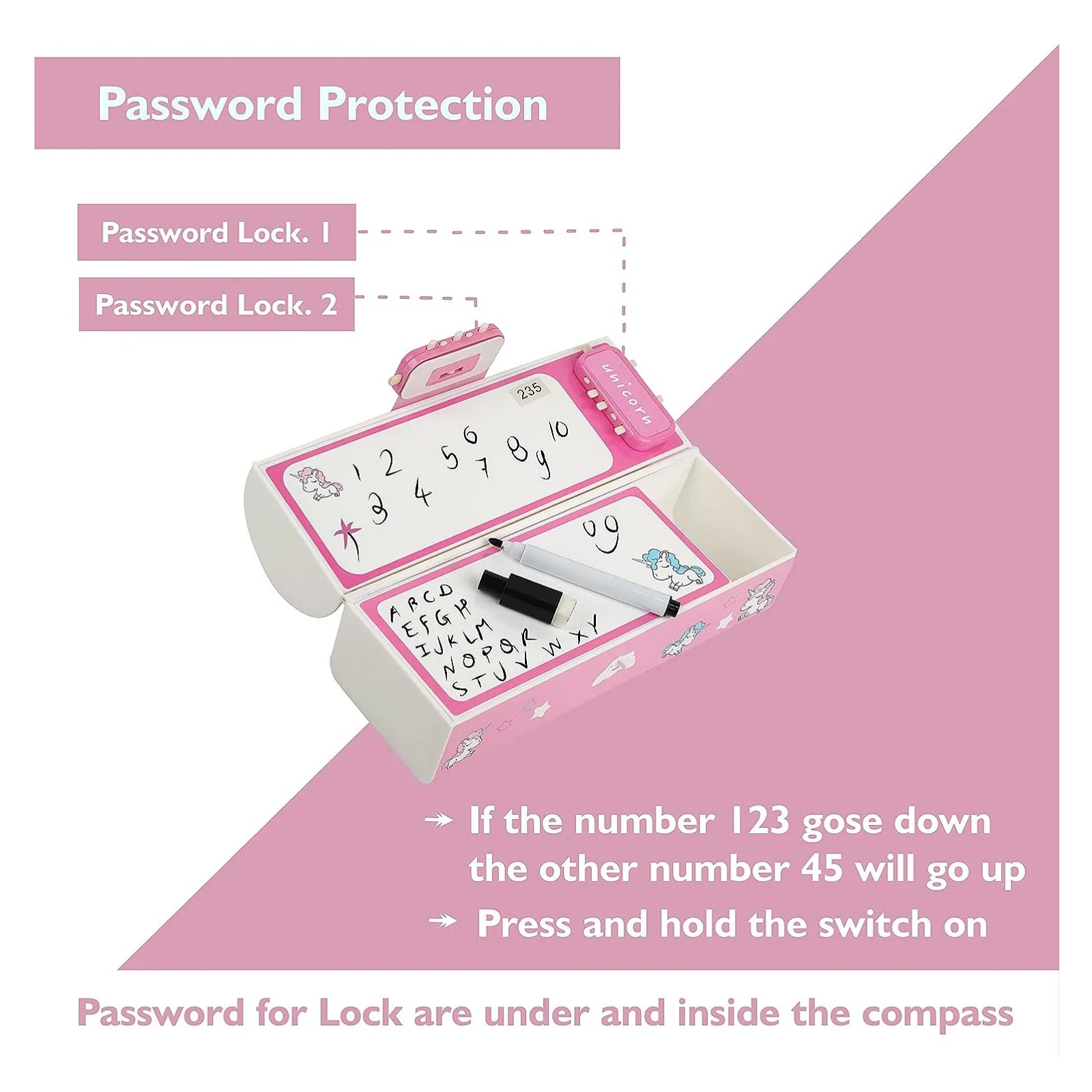 Unicorn Pencil Box with Password Lock | Multi-Layer Large Capacity Case for Kids, Blue