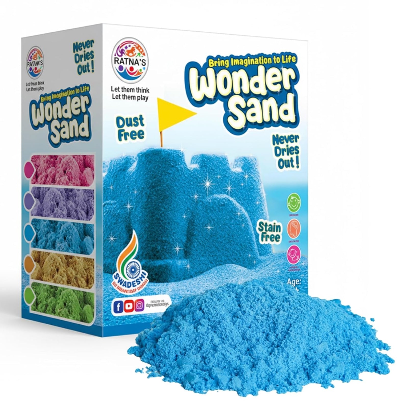 Wonder Sand 500g for Kids - Non-Sticky Blue Kinetic Sand with Mould