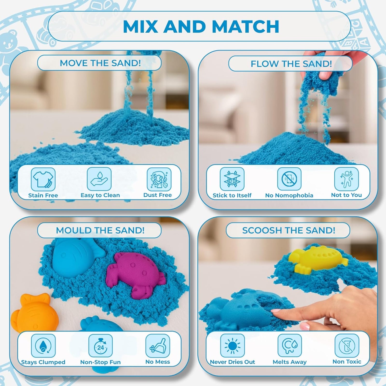 Wonder Sand 500g for Kids - Non-Sticky Blue Kinetic Sand with Mould