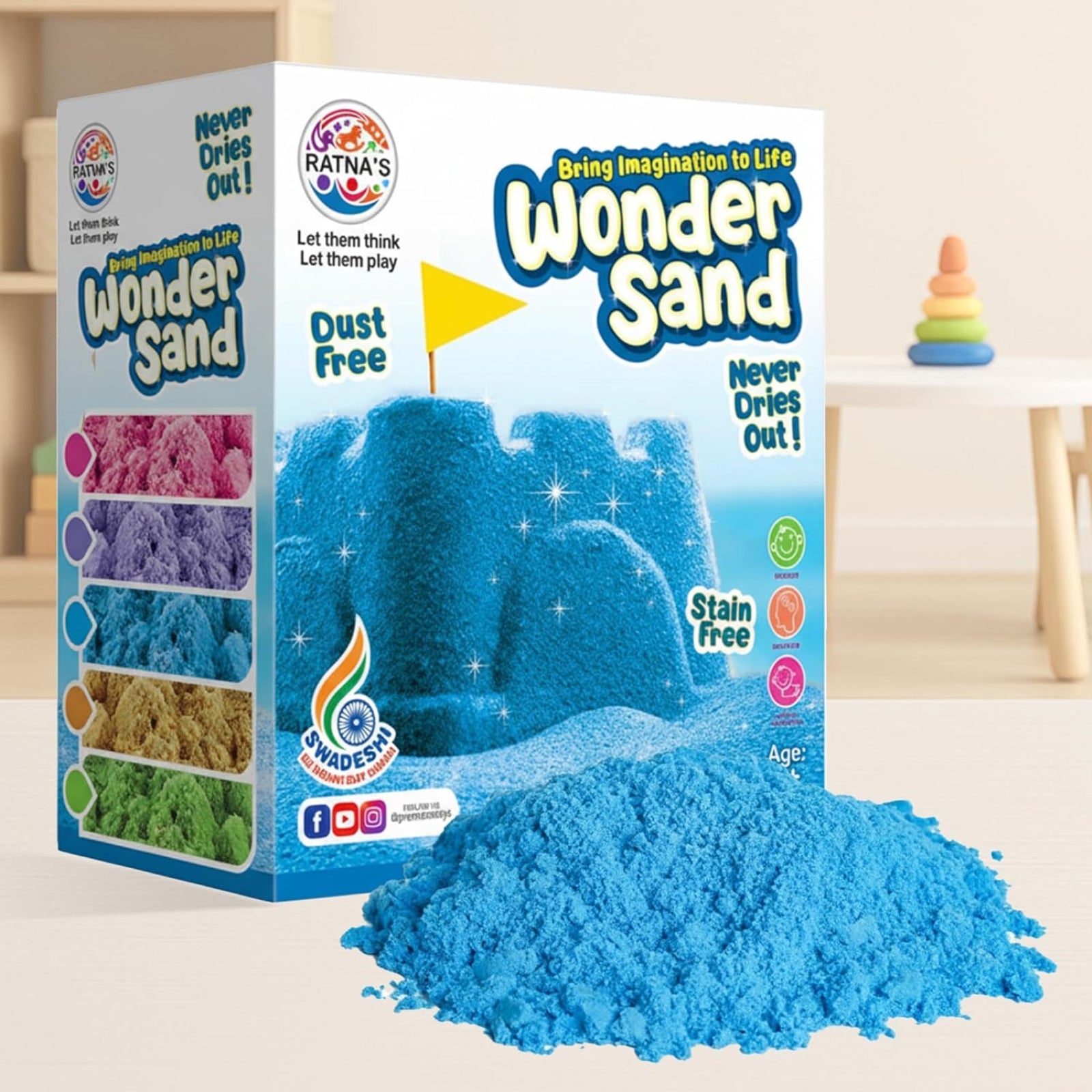 Wonder Sand 500g for Kids - Non-Sticky Blue Kinetic Sand with Mould