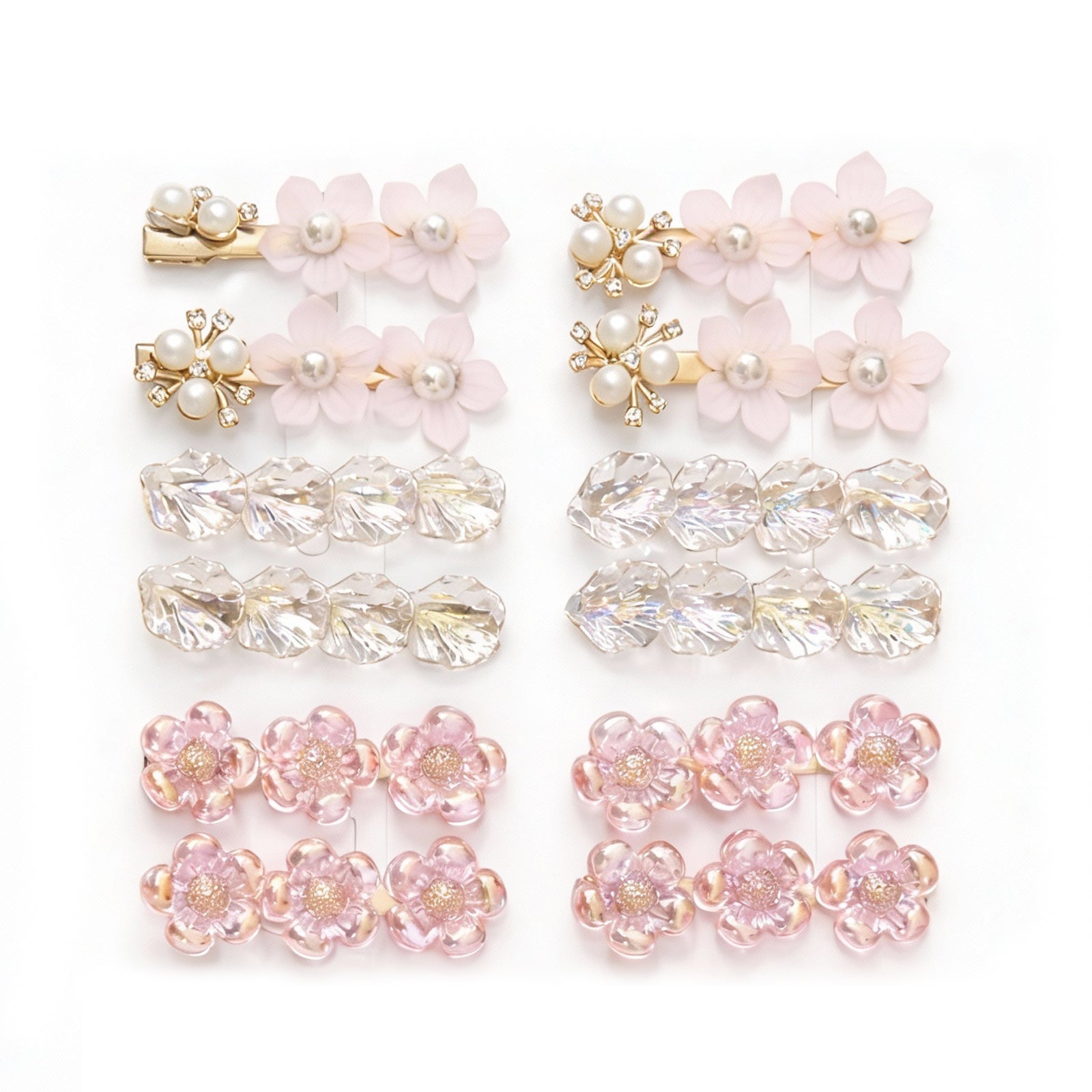 Premium 12 Pcs Kids Floral & Bow Hair Clip Set | Pastel Accessories