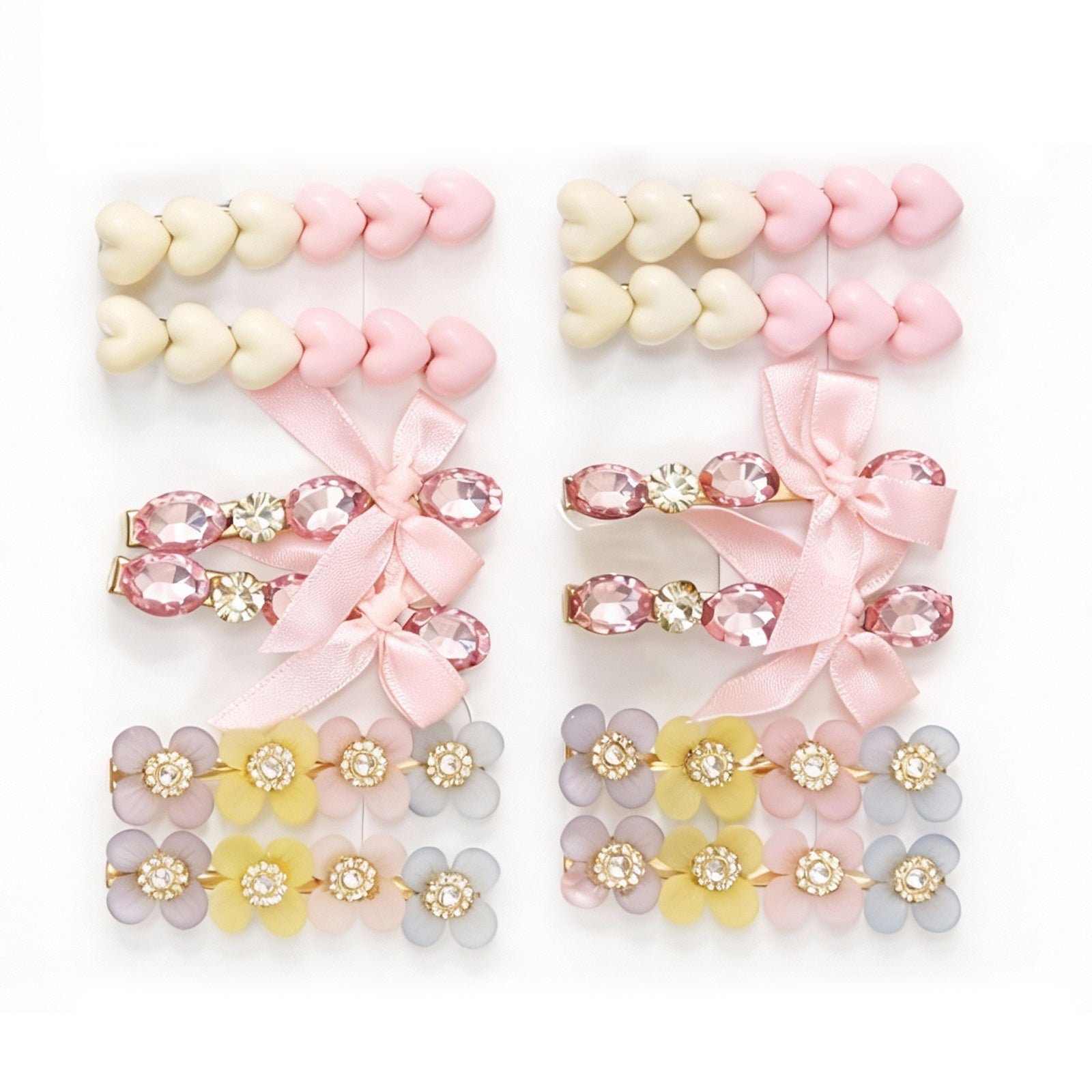 Premium 12 Pcs Kids Floral & Bow Hair Clip Set | Pastel Accessories