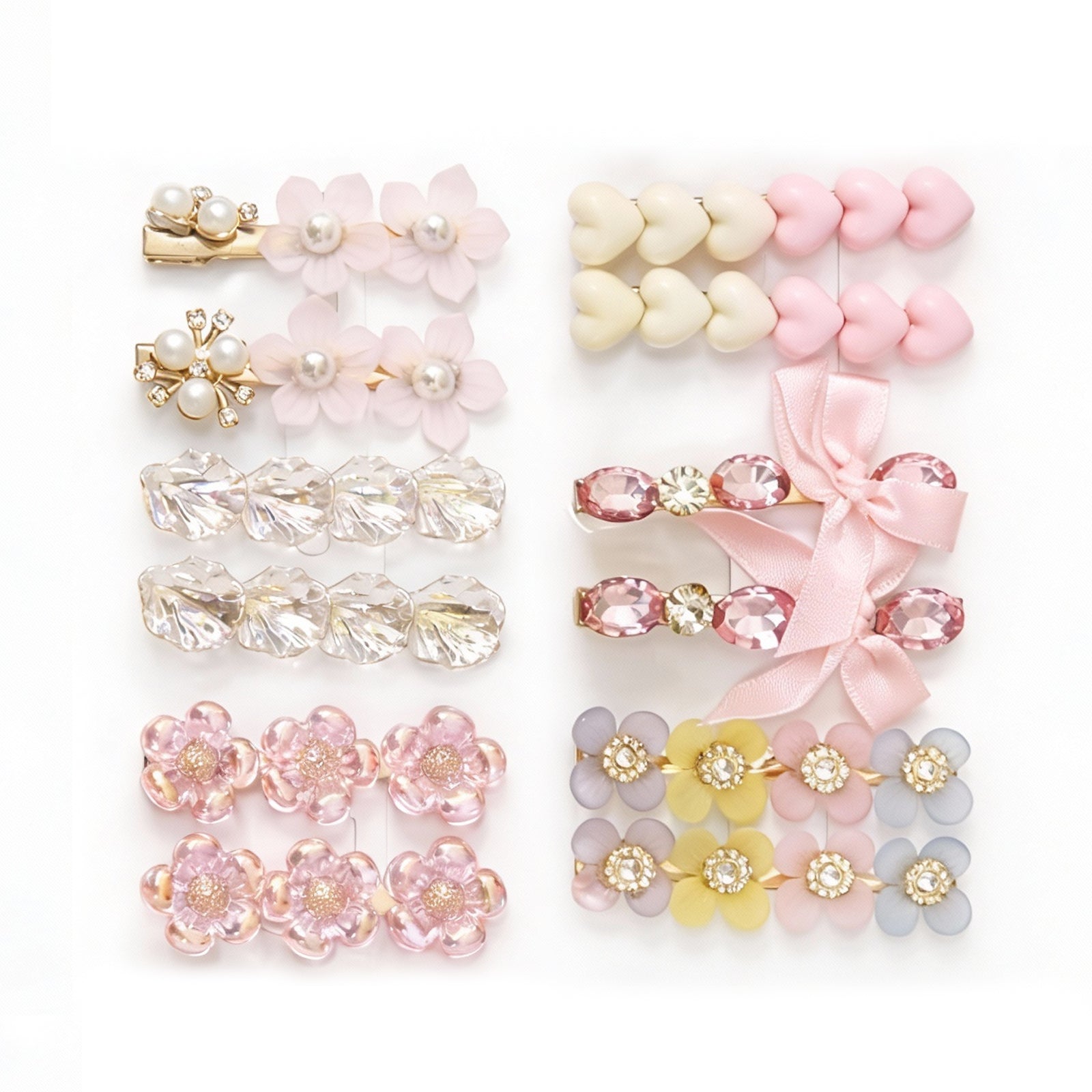 Premium 12 Pcs Kids Floral & Bow Hair Clip Set | Pastel Accessories